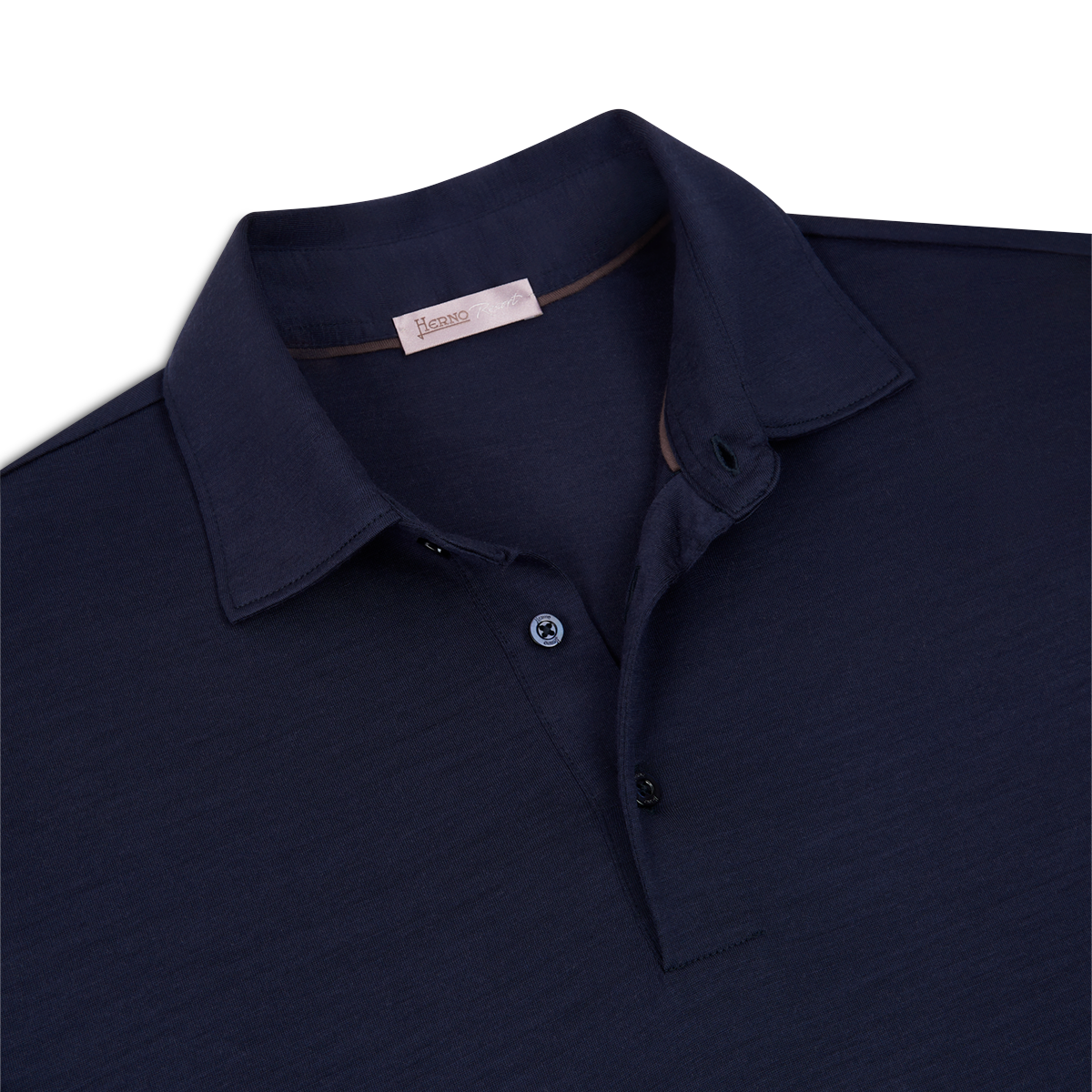 Navy Wool Jersey Long Sleeve Polo