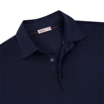 Navy Wool Jersey Long Sleeve Polo