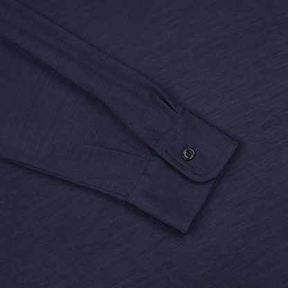 Navy Wool Jersey Long Sleeve Polo