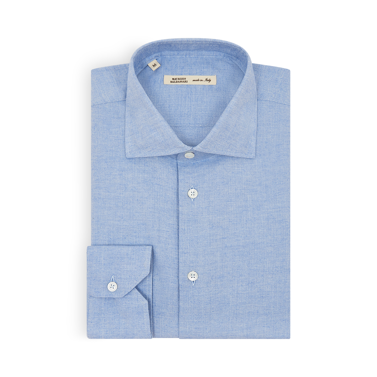 Blue Herringbone Cotton Cashmere Shirt