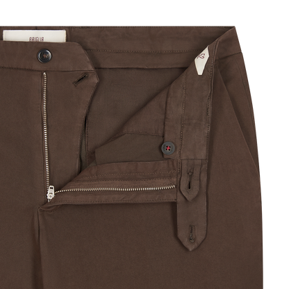 Brown Cotton/Tencel Twill Chinos