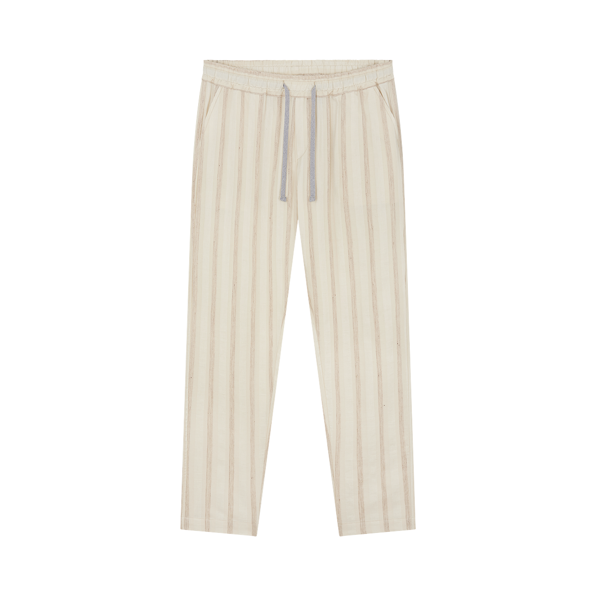 Cream Striped Linen Drawstring Trousers