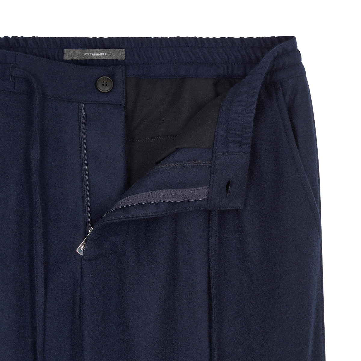 Navy Cashmere Flannel Drawstring Trouser