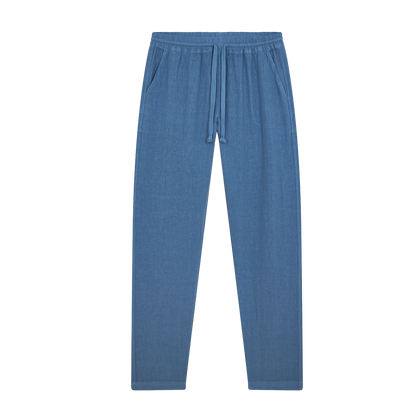 Dusty Blue Linen Drawstring Trousers