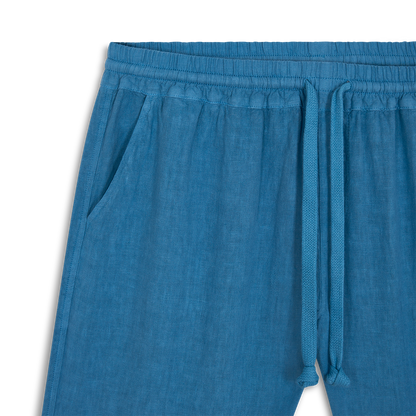 Dusty Blue Linen Drawstring Trousers