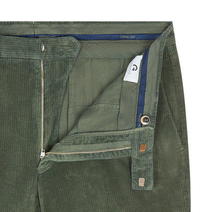 Green Stretch Cotton Corduroy Trousers