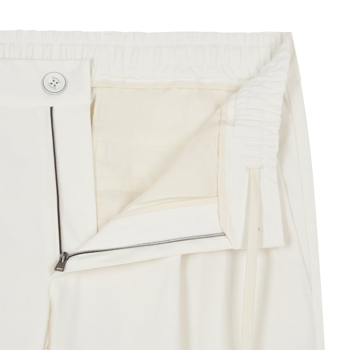 White Nylon Stretch Drawstring Trousers