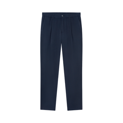 Navy Blue Wool/Modal Melange Flannel Drawstring Resort Trousers