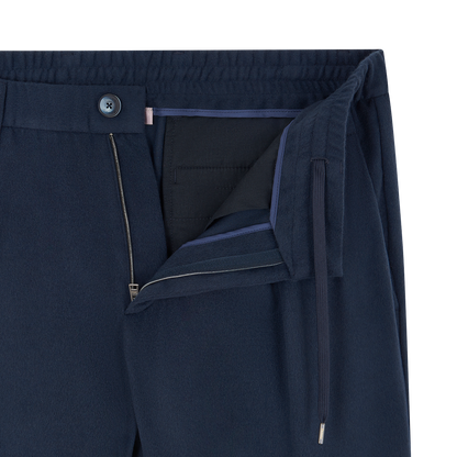 Navy Blue Wool/Modal Melange Flannel Drawstring Resort Trousers