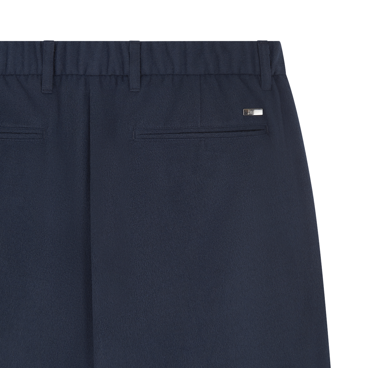 Navy Blue Wool/Modal Melange Flannel Drawstring Resort Trousers