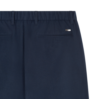 Navy Blue Wool/Modal Melange Flannel Drawstring Resort Trousers