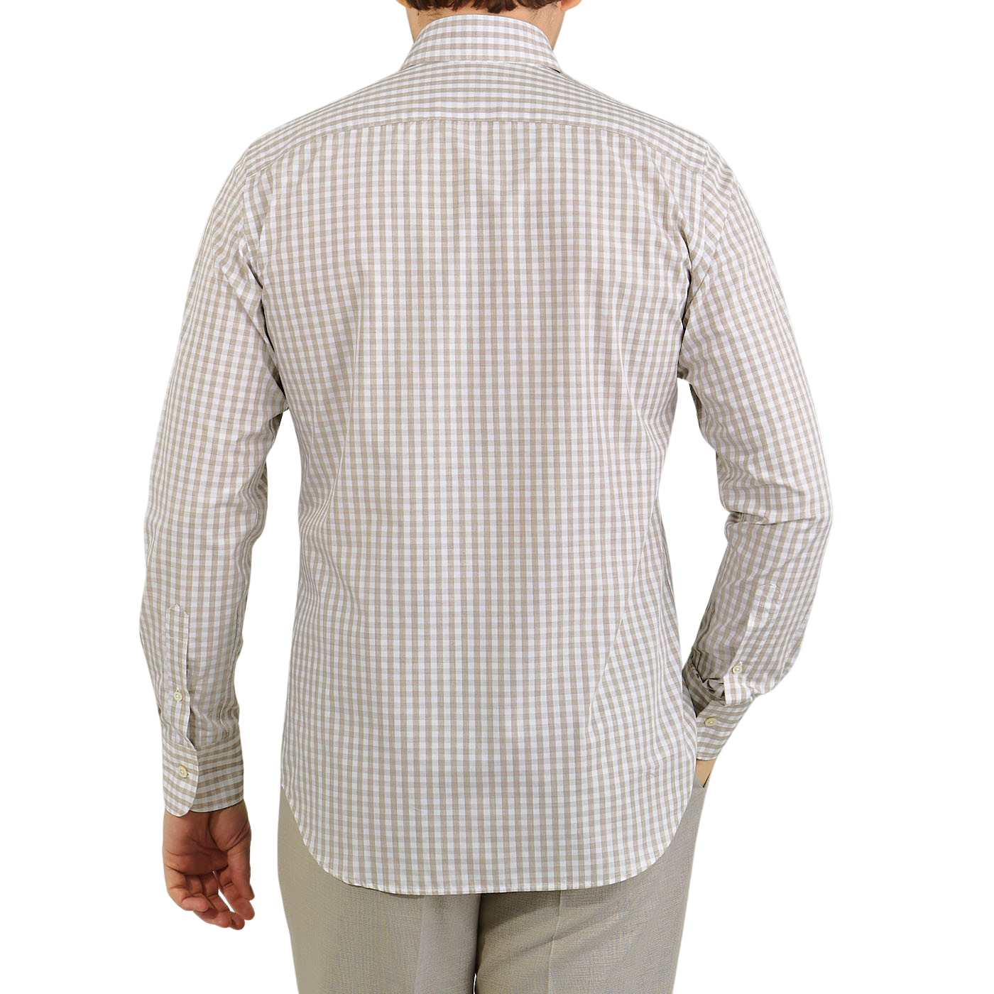 Canali Beige Checked Cotton BD Shirt Back