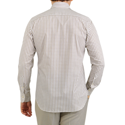 Canali Beige Checked Cotton BD Shirt Back