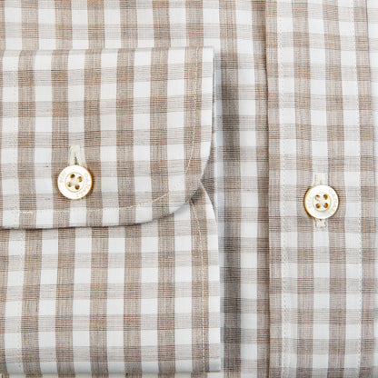 Canali Beige Checked Cotton BD Shirt Cuff