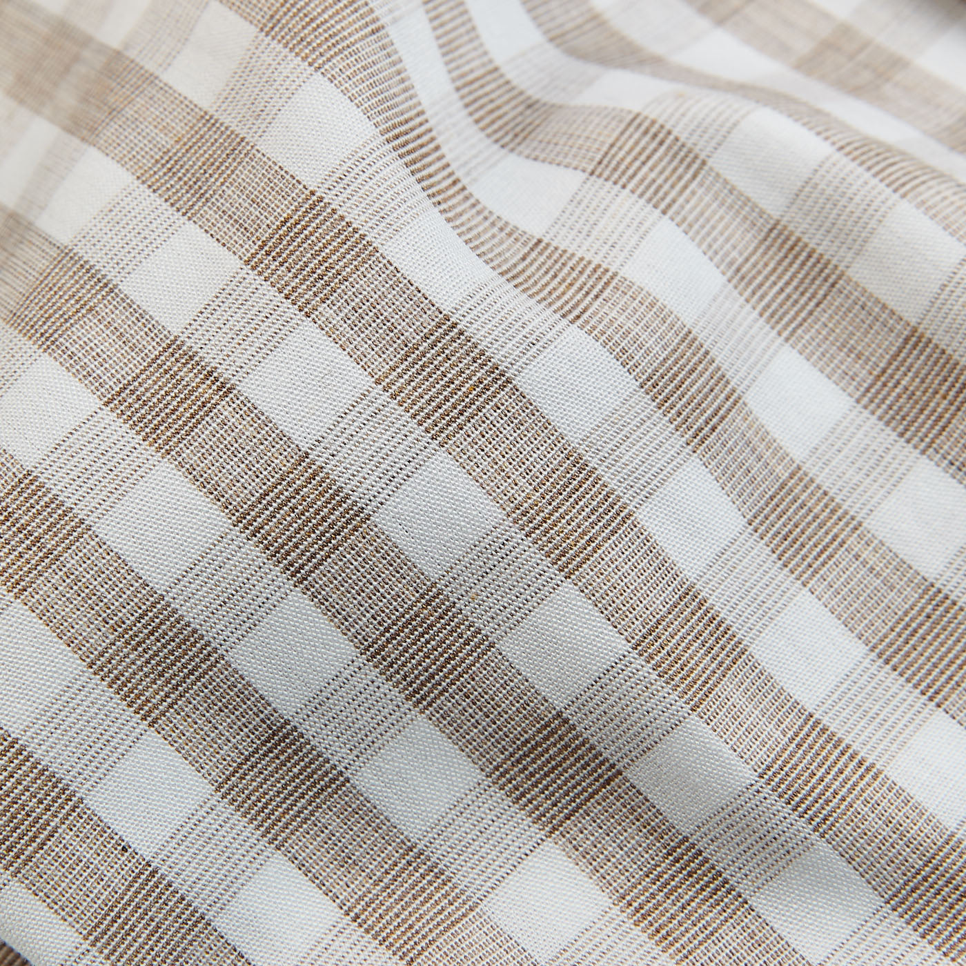 Canali Beige Checked Cotton BD Shirt Fabric