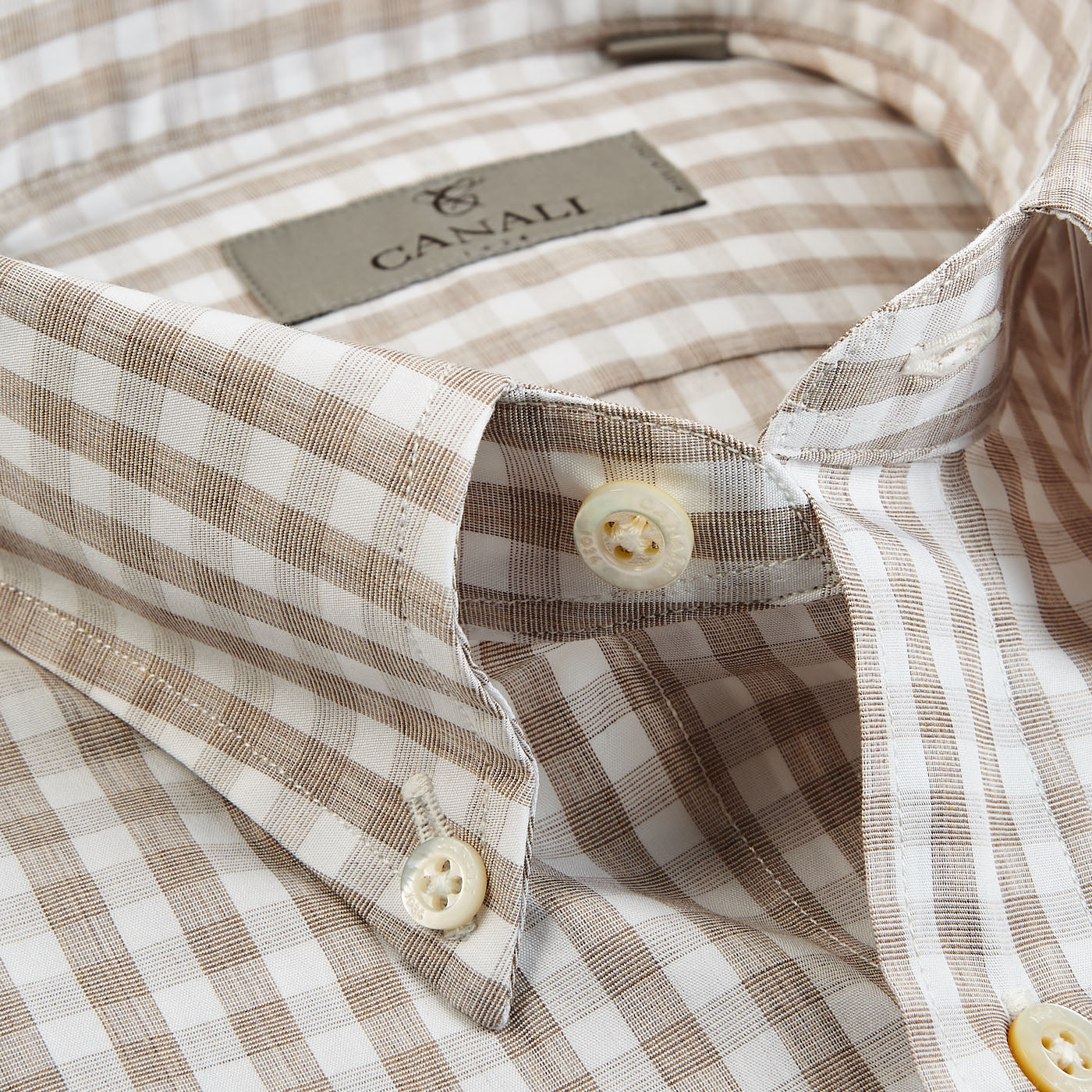 Canali Beige Checked Cotton BD Shirt Open