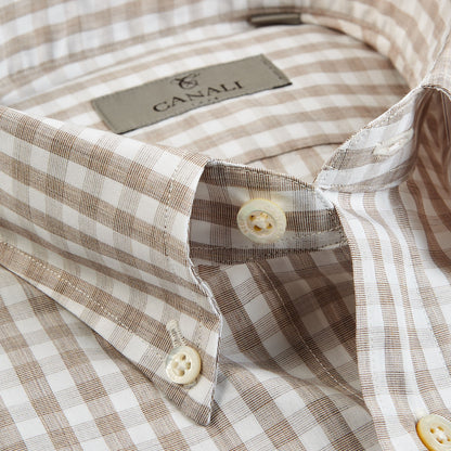 Canali Beige Checked Cotton BD Shirt Open