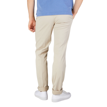 Canali Beige Cotton Stretch Flat Front Chinos Back