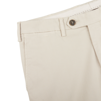 Canali Beige Cotton Stretch Flat Front Chinos Edge