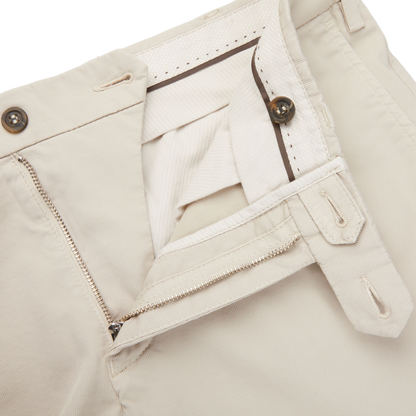 Canali Beige Cotton Stretch Flat Front Chinos Zipper