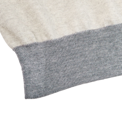 Canali Beige Grey Merino Wool College Sweater Edge