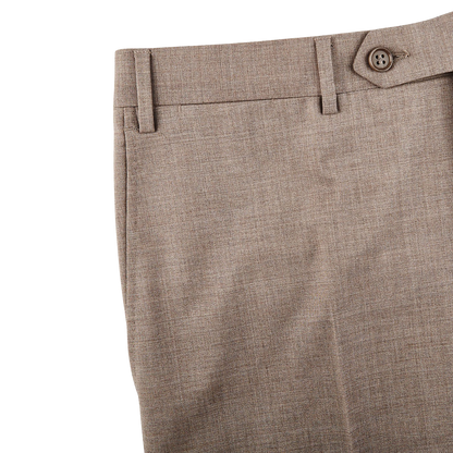 Canali Beige Grey Wool Stretch Flat Front Trousers Edge
