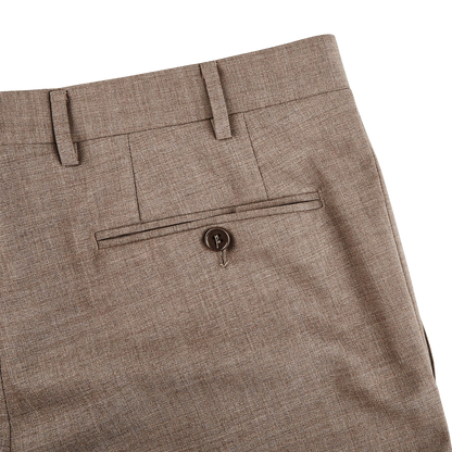 Canali Beige Grey Wool Stretch Flat Front Trousers Pocket