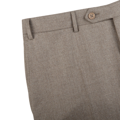 Canali Beige Wool Flannel Flat Front Trousers Edge