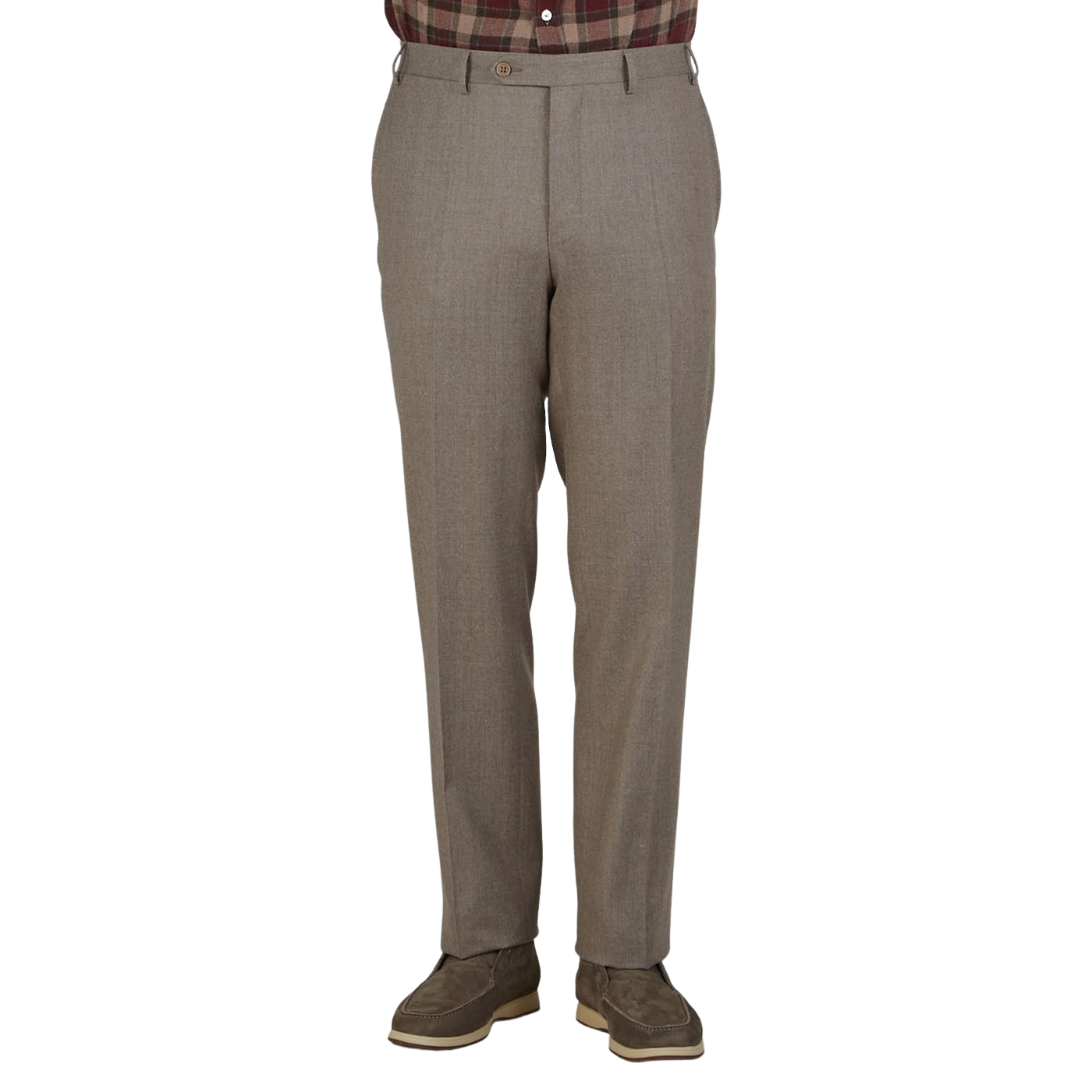 Canali Beige Wool Flannel Flat Front Trousers Front