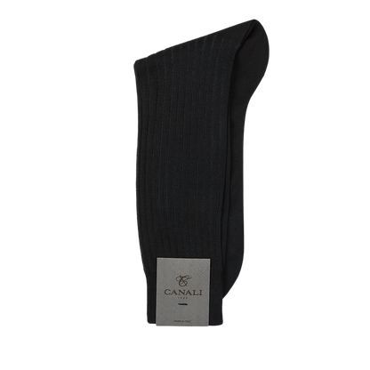 Canali Black Grey Ribbed Cotton Vanisee Socks Fold