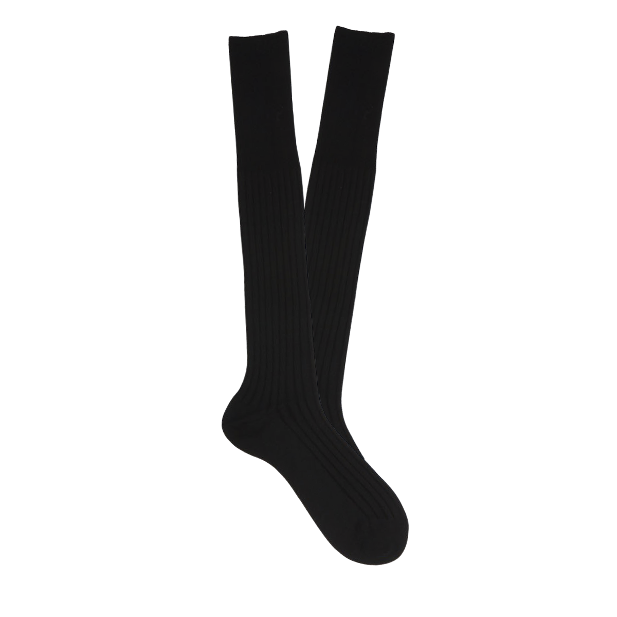 Black Knee Length Ribbed Cotton Socks