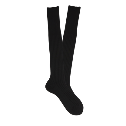 Black Knee Length Ribbed Cotton Socks