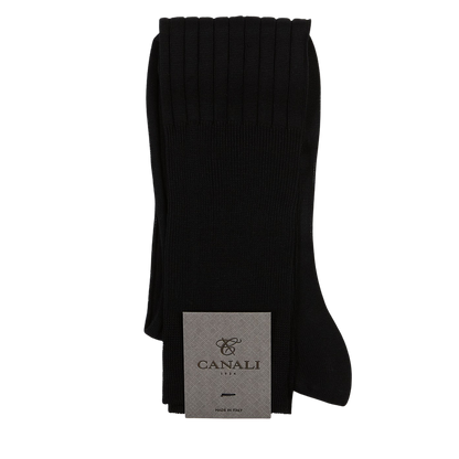 Black Knee Length Ribbed Cotton Socks