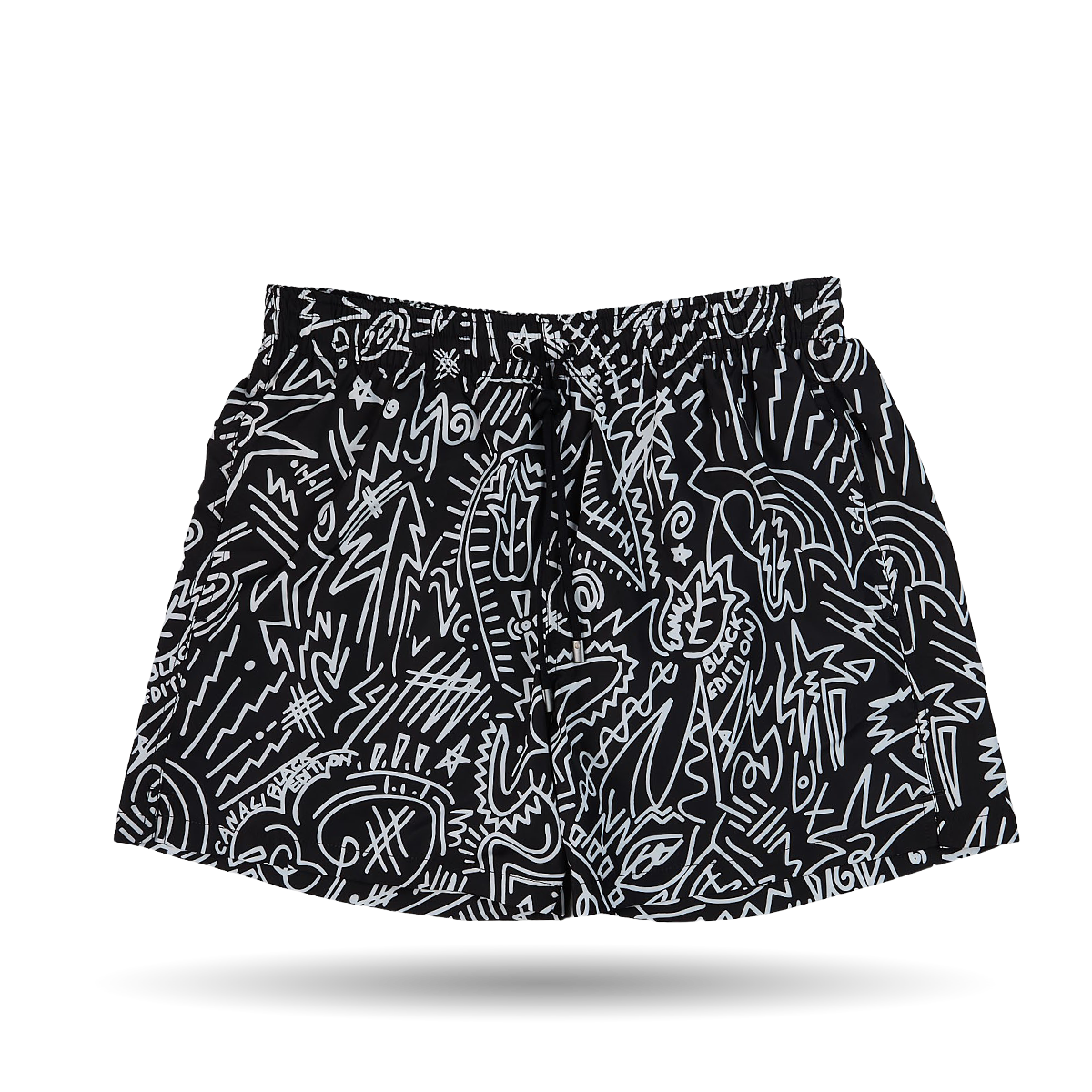 Canali Black Printed Microfiber Swimshorts Front