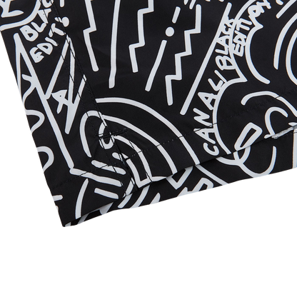 Canali Black Printed Microfiber Swimshorts Split