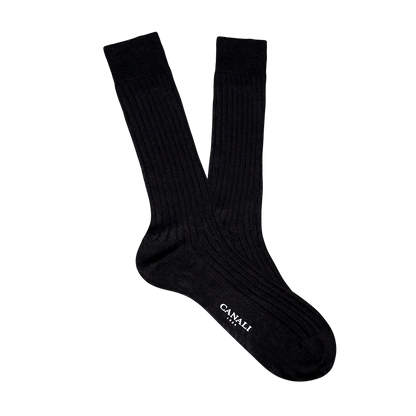 Black Ribbed Cotton Socks