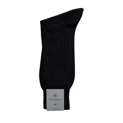 Black Ribbed Cotton Socks