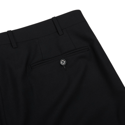 Canali Black Tropical Wool Single Pleat Trousers Pocket