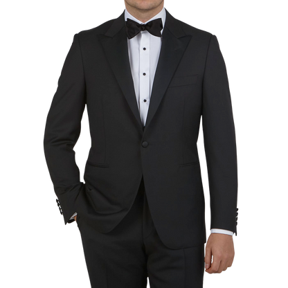Canali Black Wool Peak Lapel Tuxedo Suit Front1