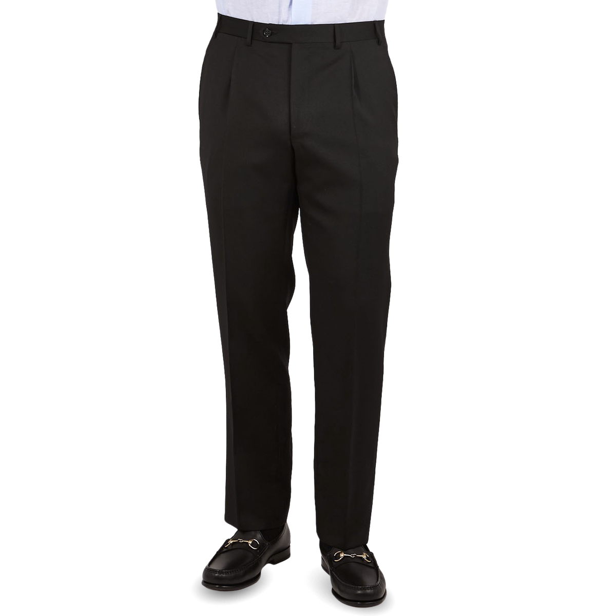 Canali Black Wool Single Pleat Trousers Front