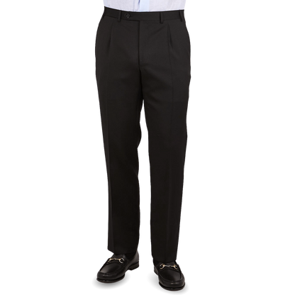 Canali Black Wool Single Pleat Trousers Front