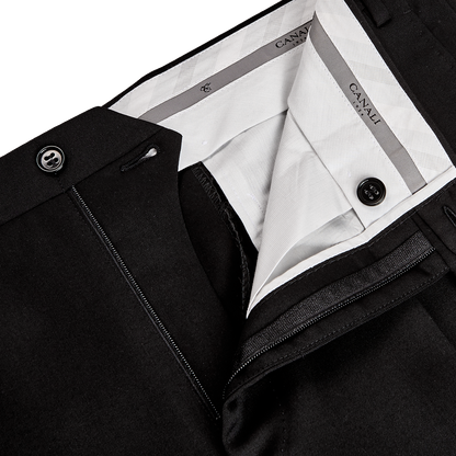 Canali Black Wool Single Pleat Trousers Zipper