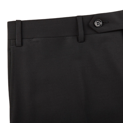 Canali Black Wool Stretch Flat Front Trousers Edge