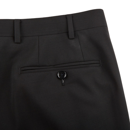 Canali Black Wool Stretch Flat Front Trousers Pocket
