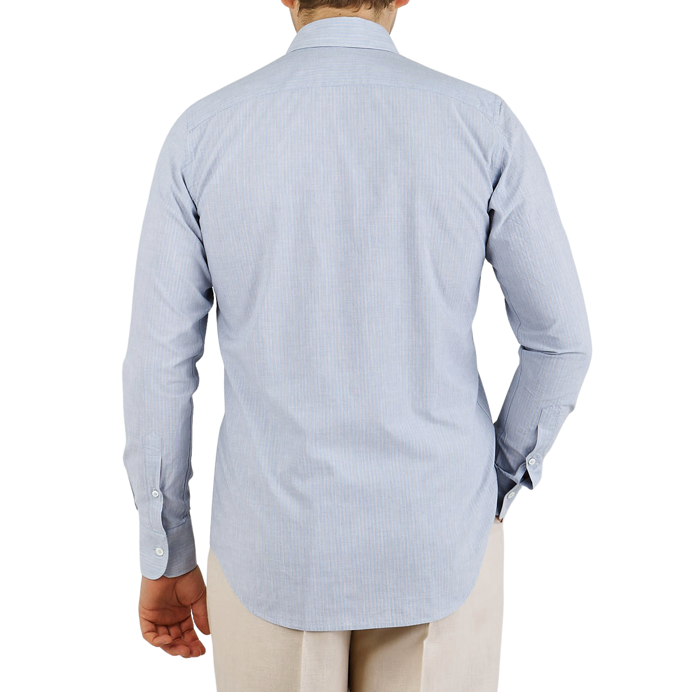 Canali Blue Beige Striped Cotton Linen BD Shirt Back