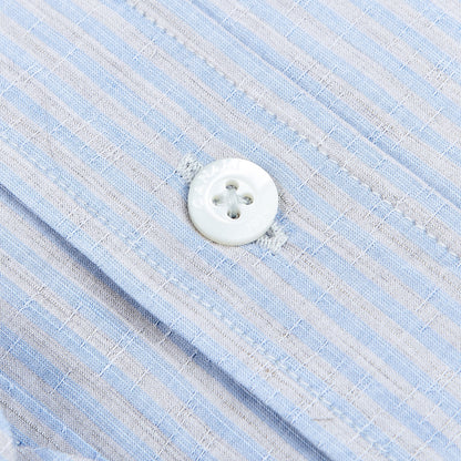 Canali Blue Beige Striped Cotton Linen BD Shirt Button