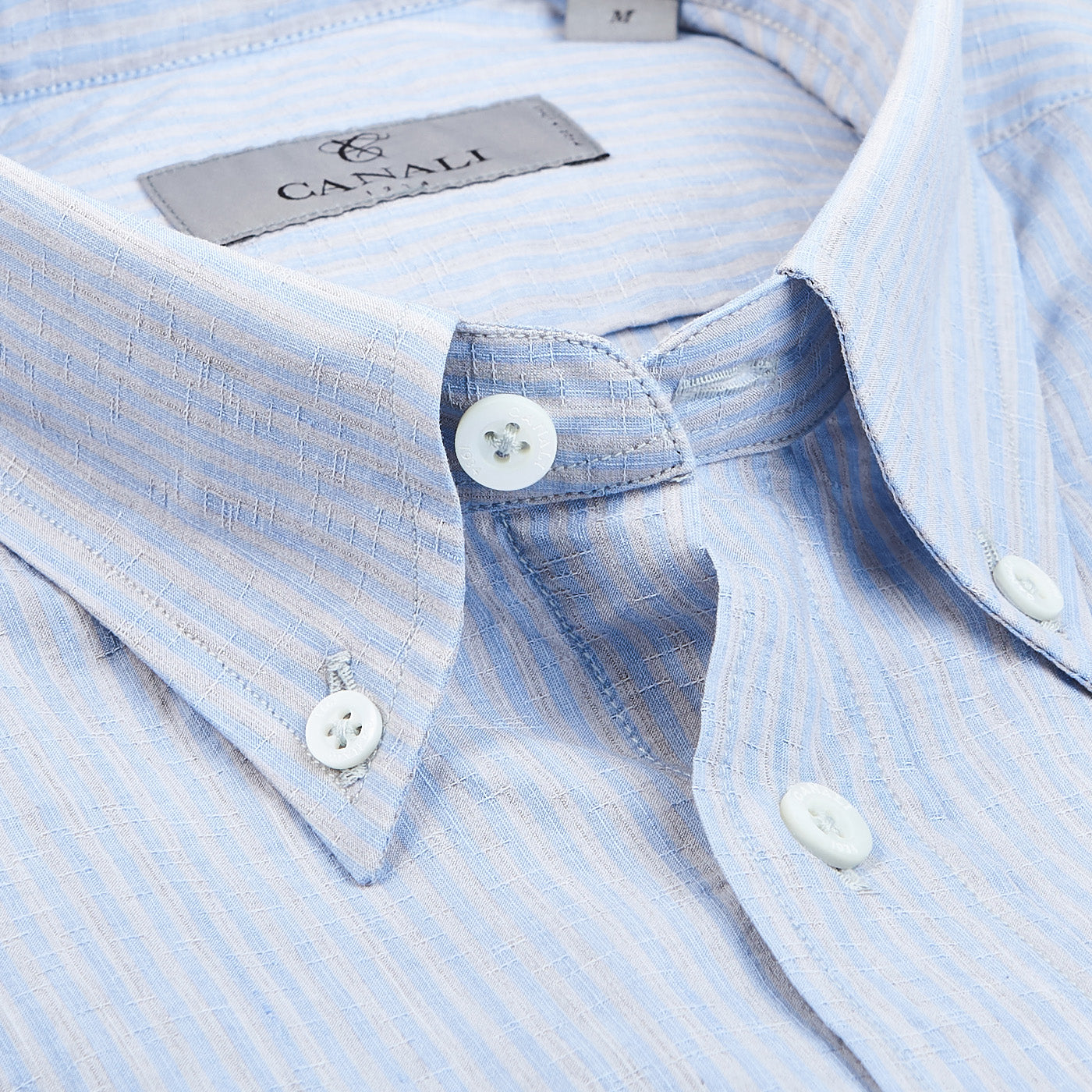 Canali Blue Beige Striped Cotton Linen BD Shirt Open