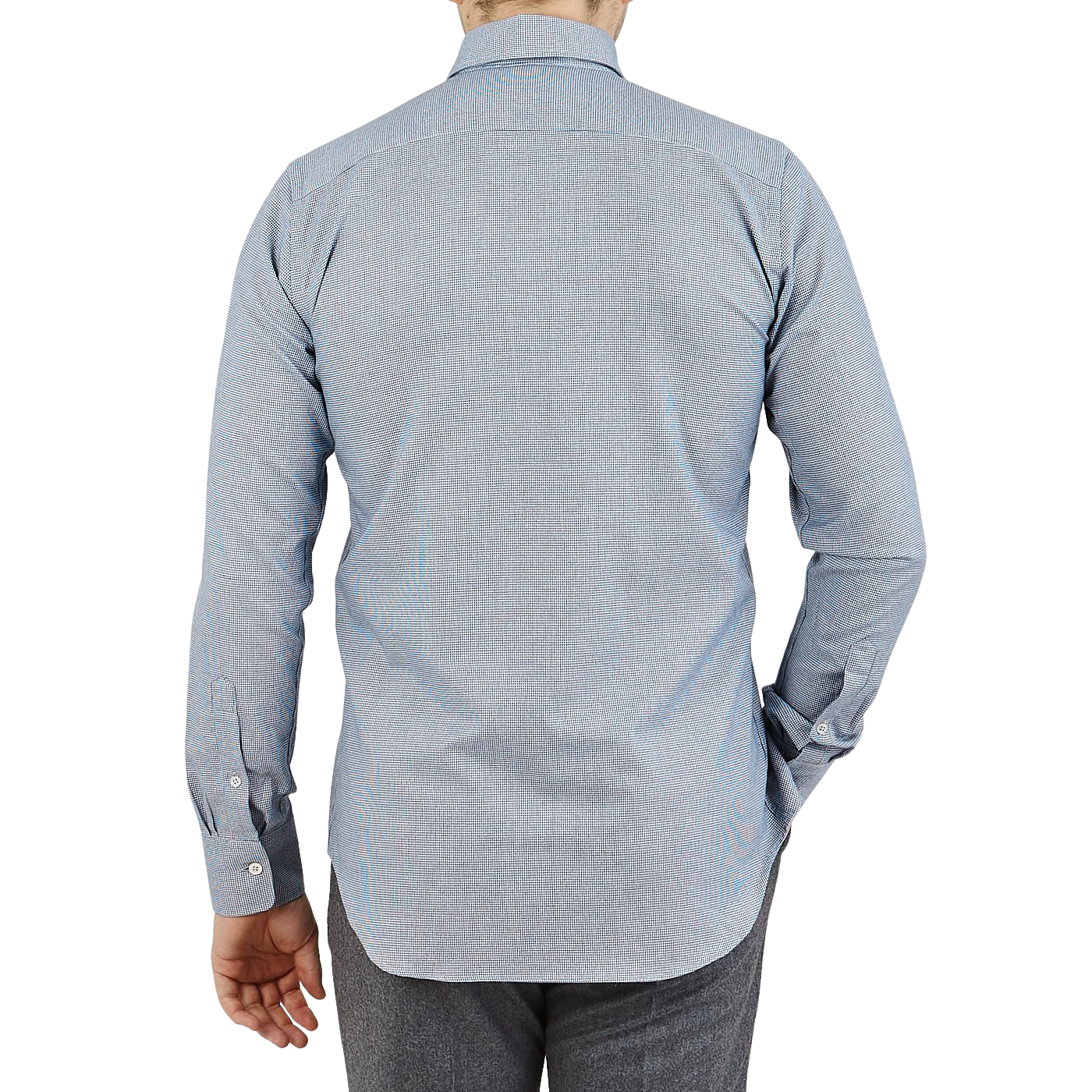 Canali Blue Dogtooth Cotton Flannel BD Shirt Back
