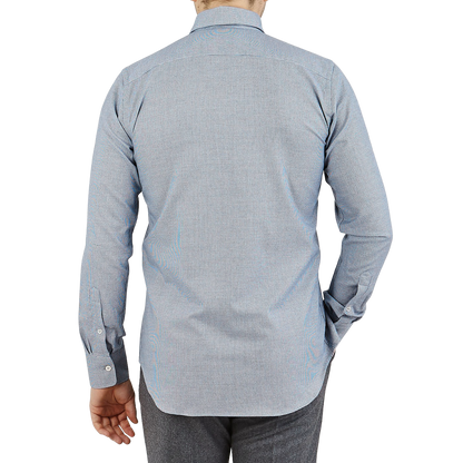 Canali Blue Dogtooth Cotton Flannel BD Shirt Back