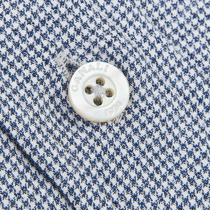 Canali Blue Dogtooth Cotton Flannel BD Shirt Button